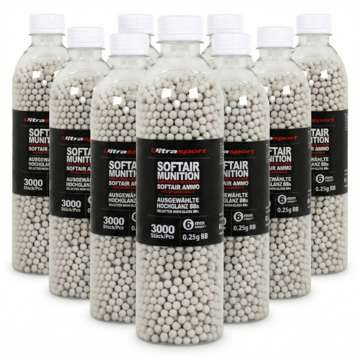 10 x 3000 Stück Ultrasport Softair Airsoft Kugeln 0,25 g BBs 6 mm Weiß Hochglanz