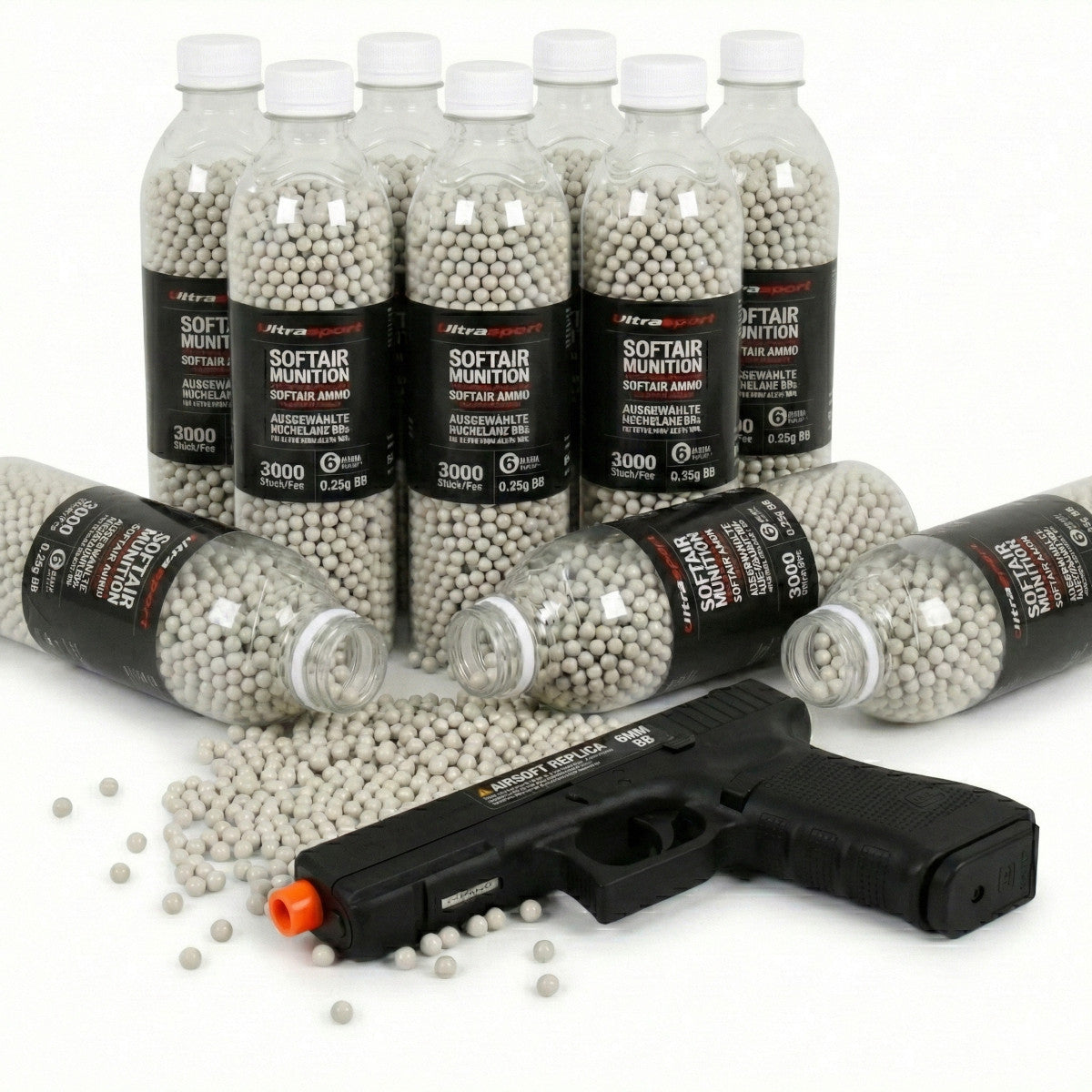 10 x 3000 Stück Ultrasport Softair Airsoft Kugeln 0,25 g BBs 6 mm Weiß Hochglanz