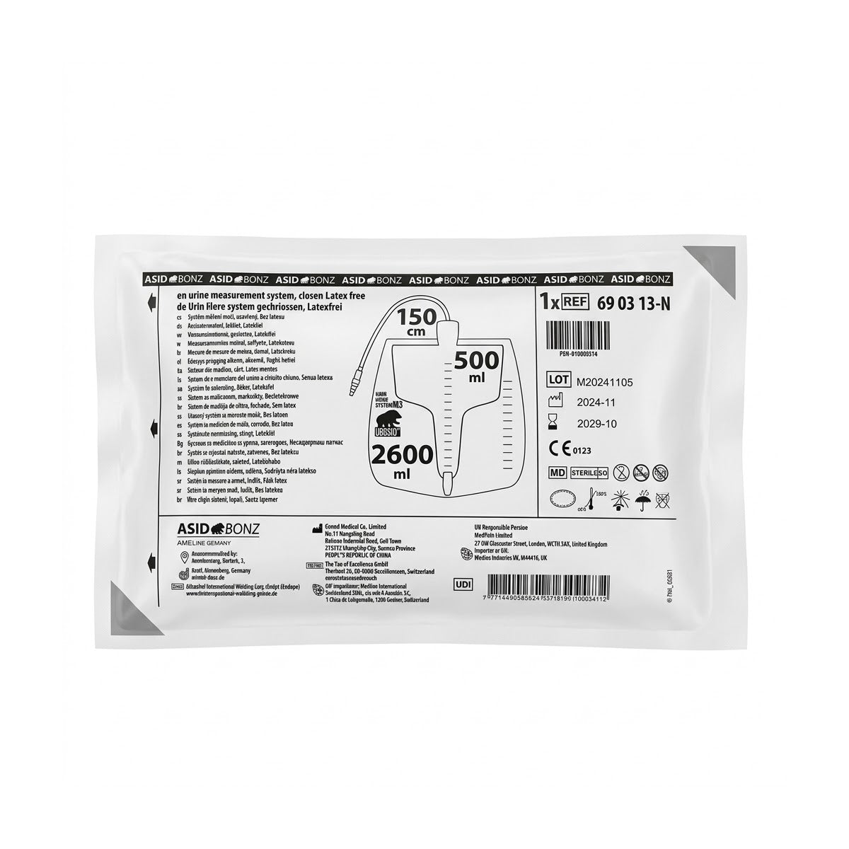 10x ASID BONZ UROSID Urin Mess-System geschlossen 2.600 ml Länge 150 cm 690313-N