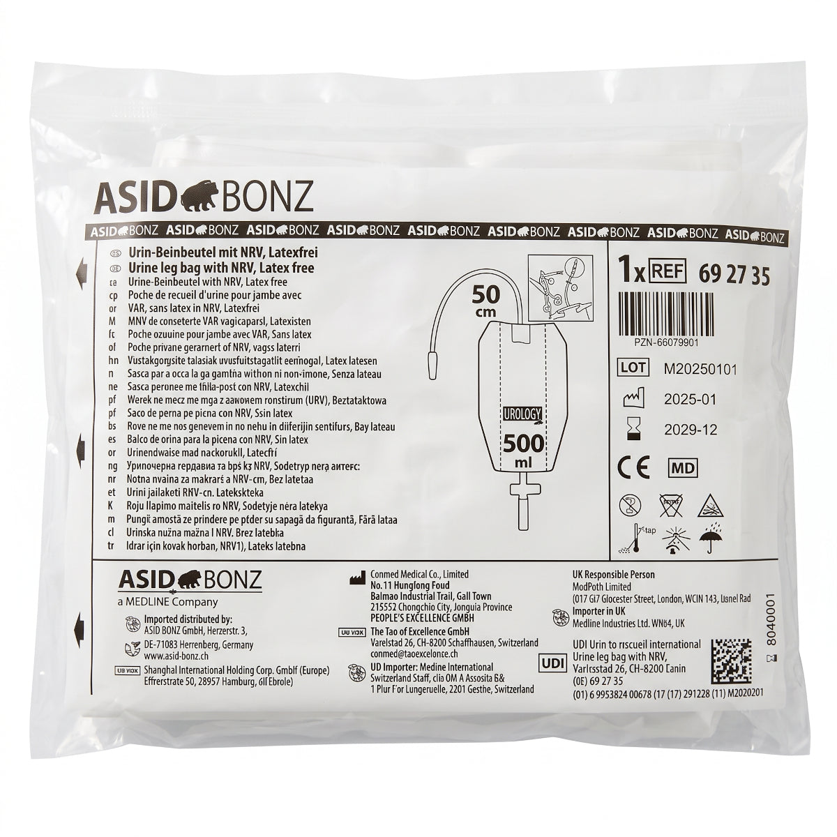 30x ASID BONZ UROSID Beinbeutel mit NRV 500 ml Schlauchlänge 50 cm 692735
