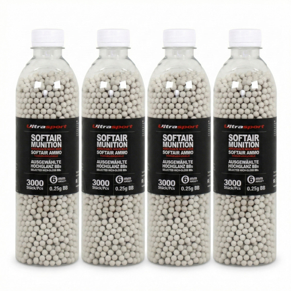 4 x 3000 Stk Ultrasport Softair Airsoft Kugeln 0,25 g BB 6 mm Weiß Hochglanz BBs