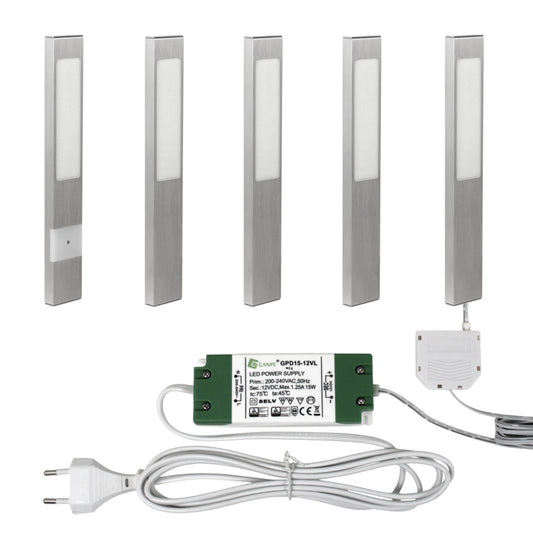 Elektra Küchen LED Unterbauleuchten Rechteck Leuchten SET Trafo Alu 12 V 3000k