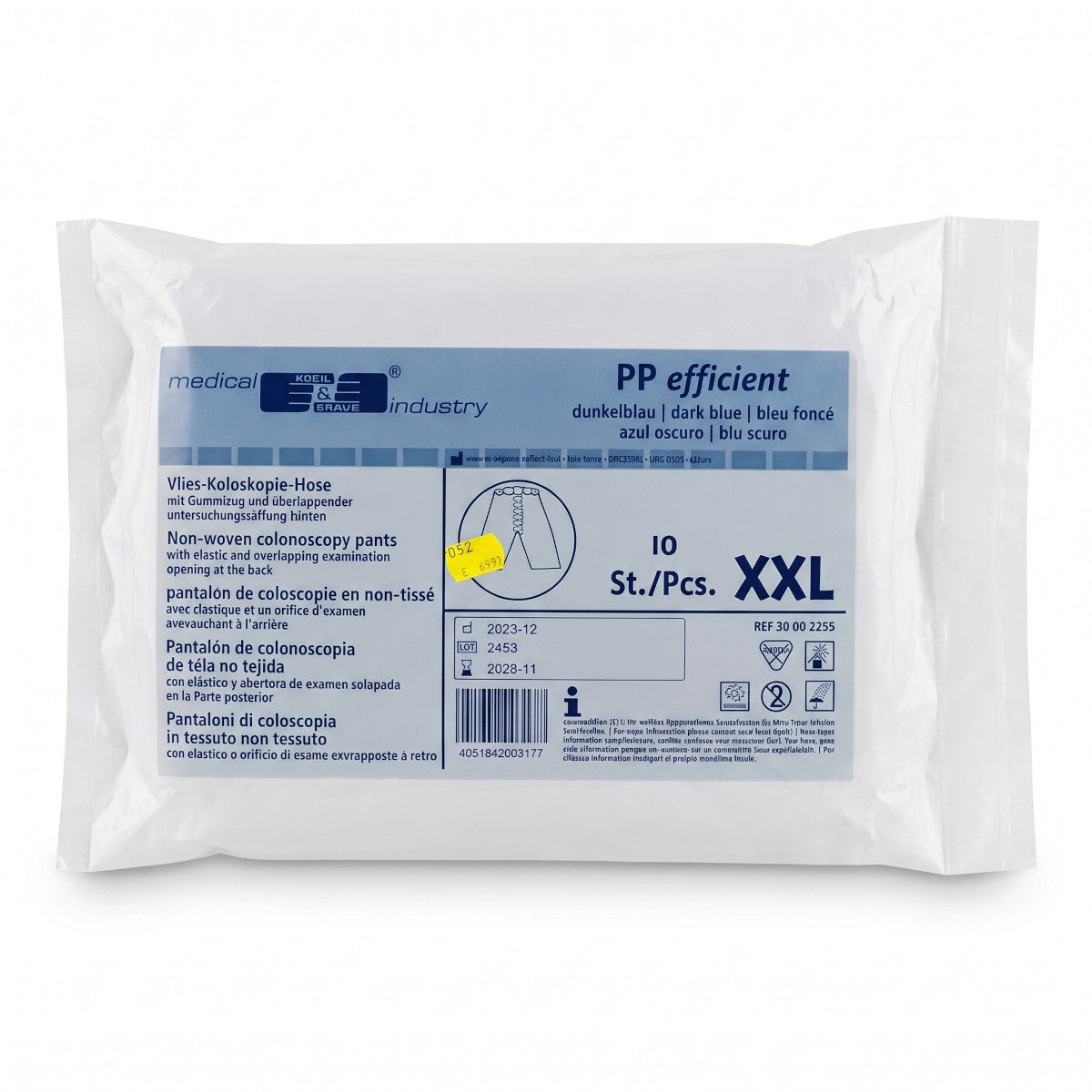 60 x WIROS Medical care & serve Vlies Koloskopie Hose Gr. XXL 150x65 cm d.blau