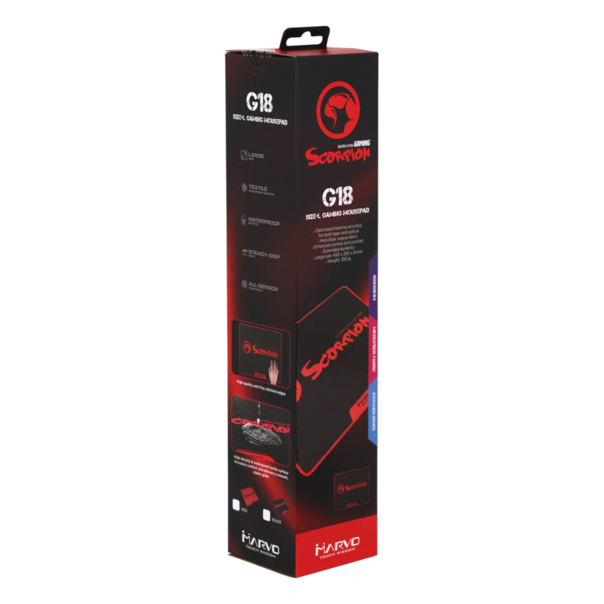 Marvo Scorpion G18 BK L Gaming Mauspad Rot Schwarz 450 x 400 x 3 mm
