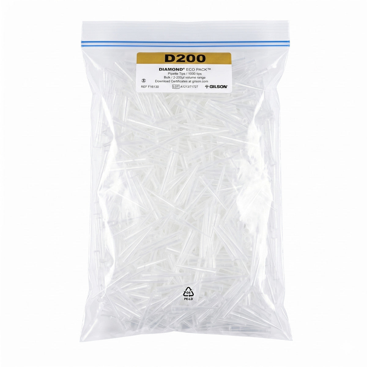 Gilson D200 Pipettenspitzen Diamond Eco Pack 1000 Tips Volumenbereich 2-200 µL