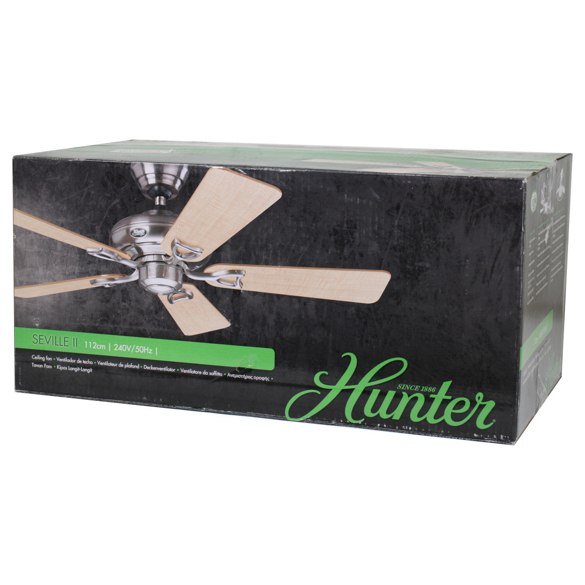 Hunter 24038 Seville II Deckenventilator Zugschalter Nickel Ahorn Grau 112 cm