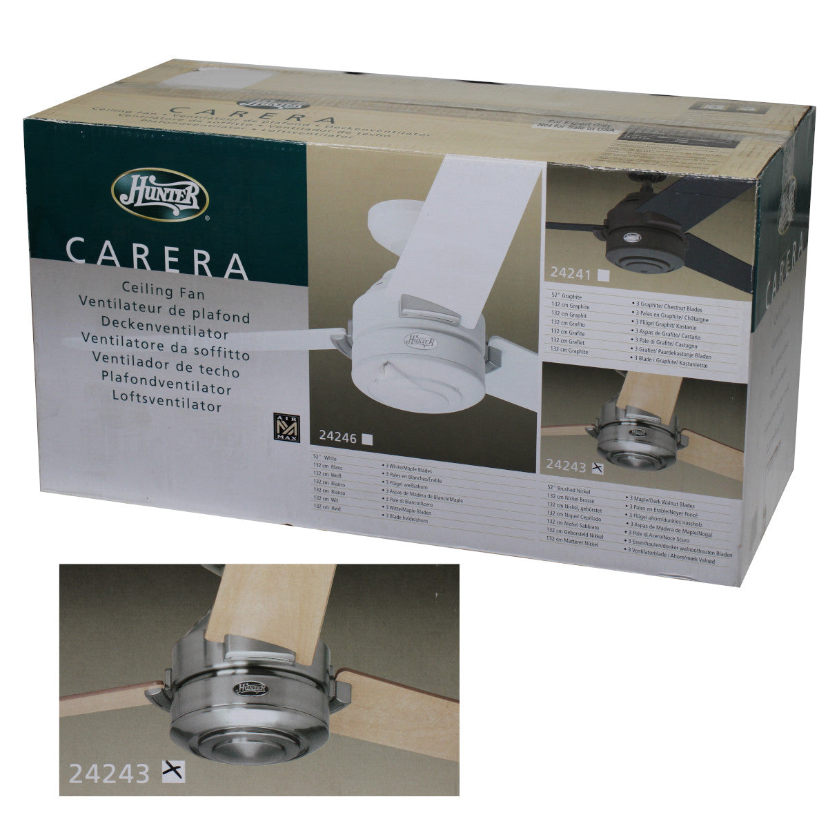 Hunter 24243 Carera Deckenventilator Nickel Ahorn Walnuss Echtholz 132 cm