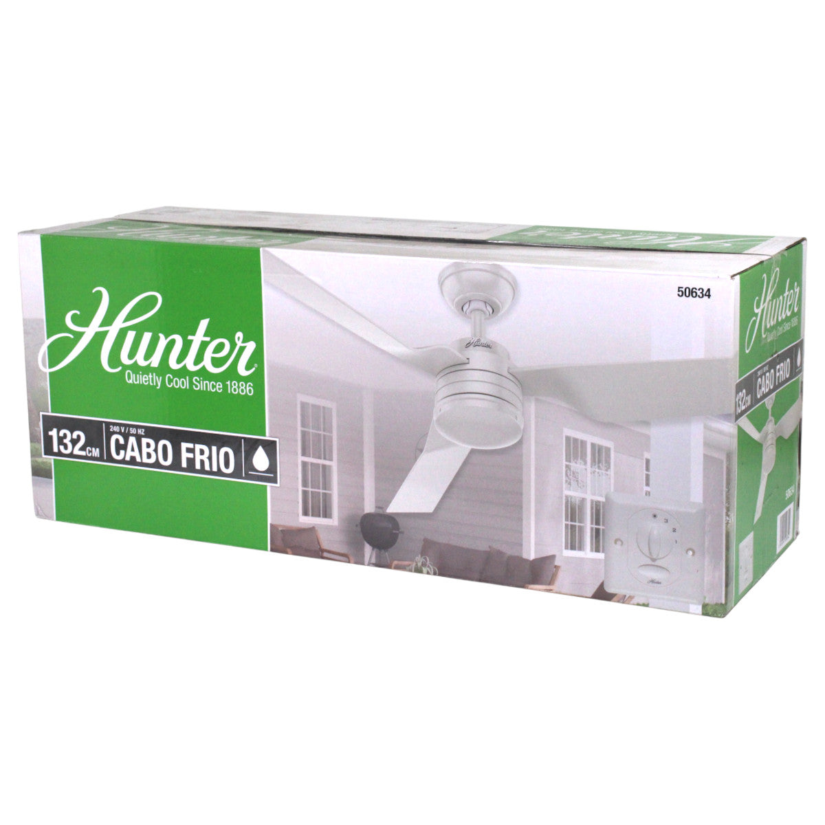 Hunter 50634 Cabo Frio Outdoor Deckenventilator 132 cm mit Wandschalter Weiß