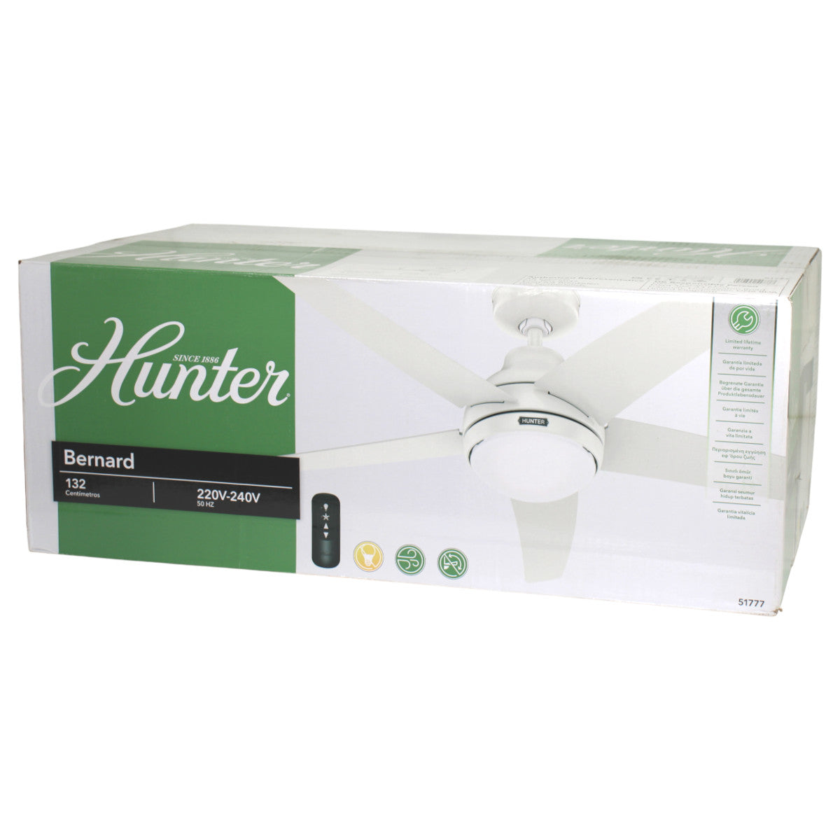 Hunter 51777 Bernard Deckenventilator Beleuchtung Fernbedienung 132 cm Weiß