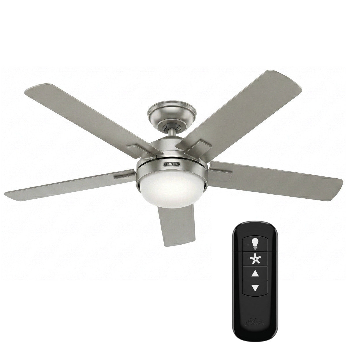 Hunter 51778 Zeal Deckenventilator 132 cm Silber mit Beleuchtung und Fernbed.