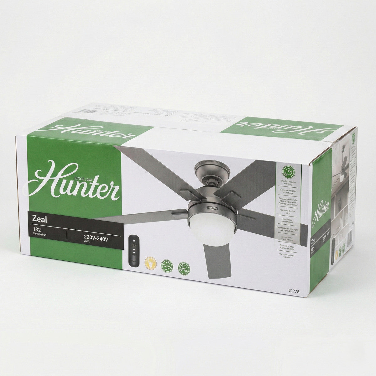 Hunter 51778 Zeal Deckenventilator 132 cm Silber mit Beleuchtung und Fernbed.