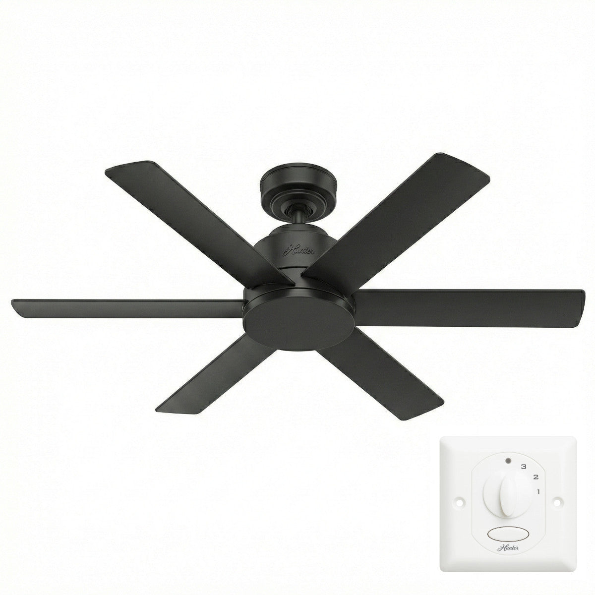 Hunter 50937 Kennicott Deckenventilator Fan Schwarz mit Wandschalter 112 cm