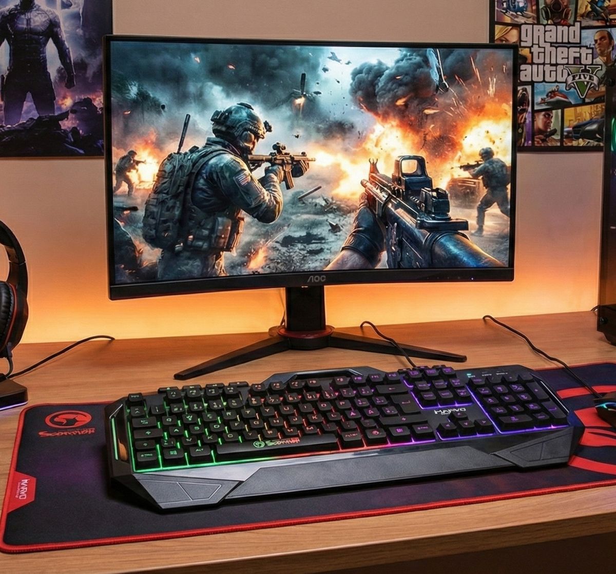 Marvo KG860 Membran Multimedia Gaming-Tastatur QWERTZ 110 Tasten RGB USB