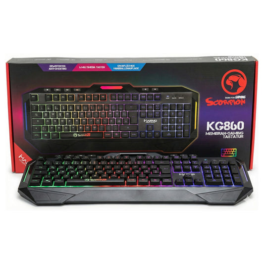 Marvo KG860 Membran Multimedia Gaming-Tastatur QWERTZ 110 Tasten RGB USB