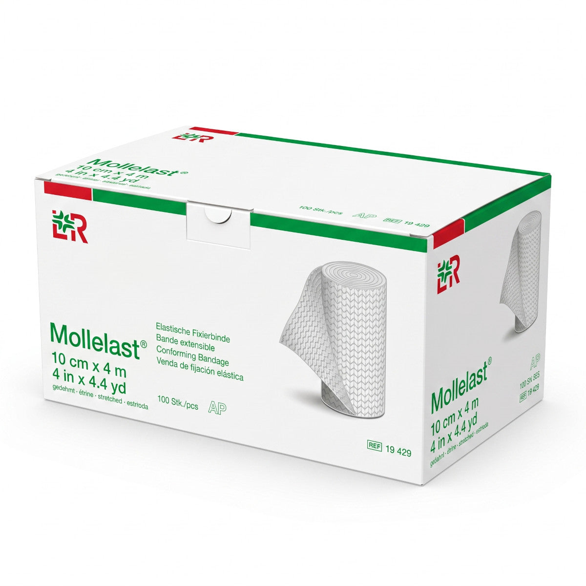 L&R 19239 Mollelast Fixierbinde 10 cm x 4 m elastisch weiß 100 Stück