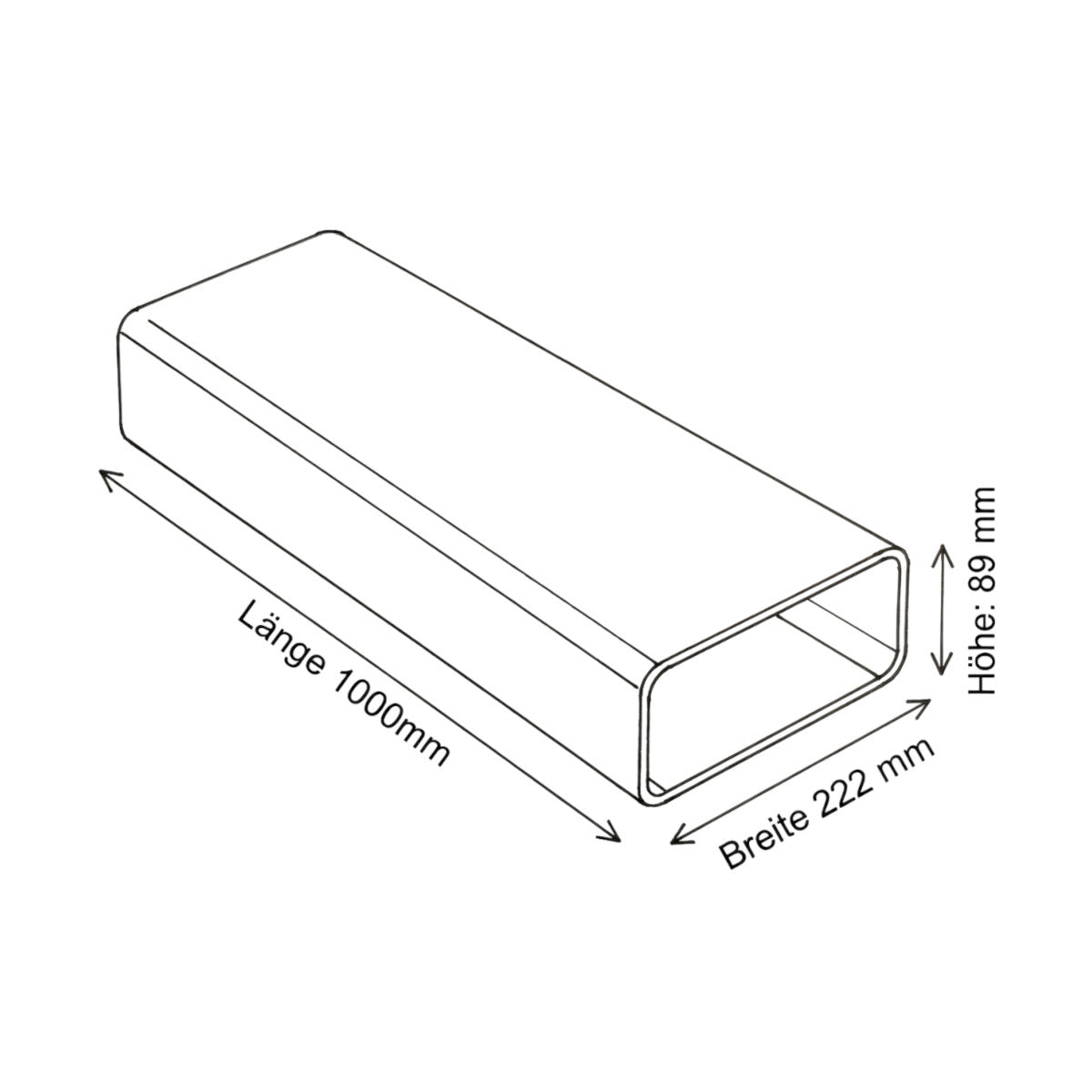 1m optimAIRo Vierkantrohr 222x89 mm N20004 Kunststoffrohr Abluft Küche PVC Weiß
