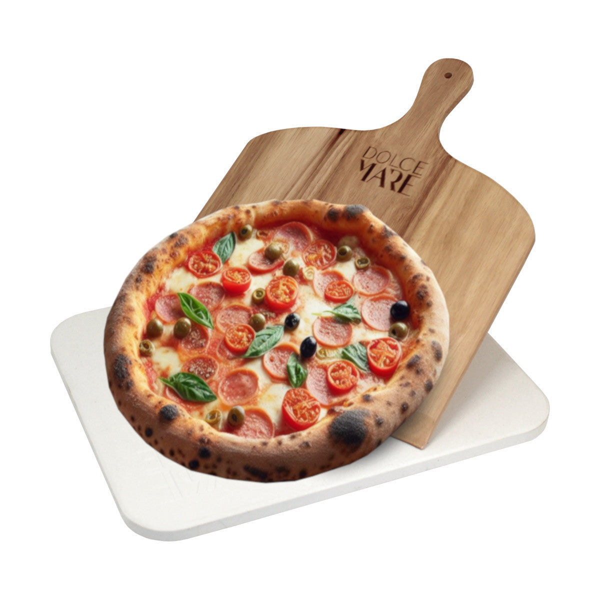 Premium Pizzastein Set Cordierit Brotbackstein Pizzaschieber 38 x 30 x 1,5 cm