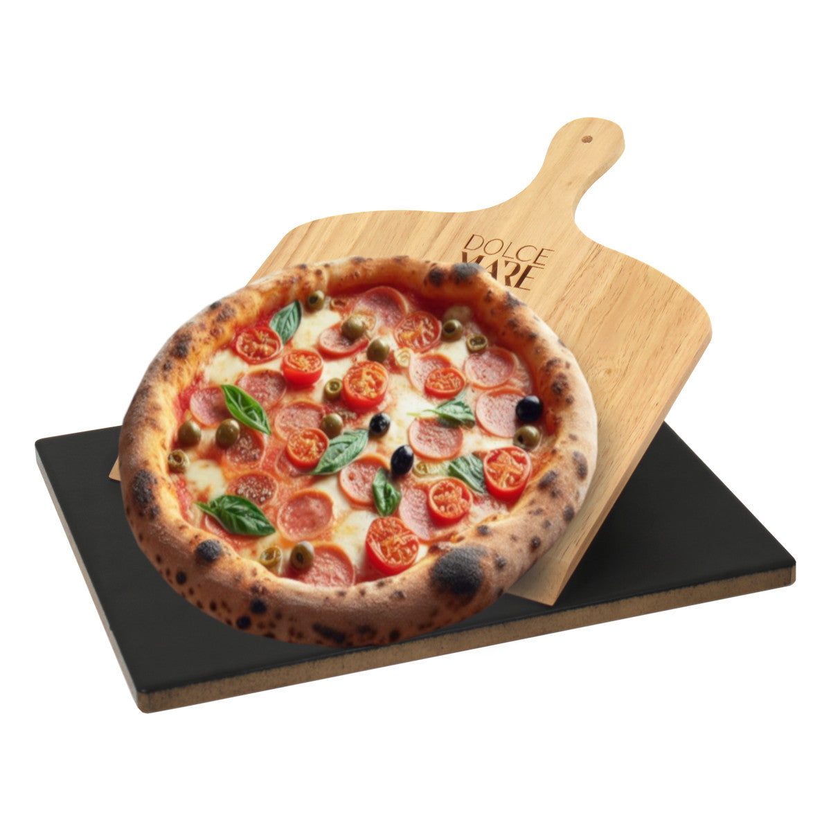 Premium Pizzastein Set Cordierit Brotbackstein Set Pizzaschieber 38 x 30 x 1,5