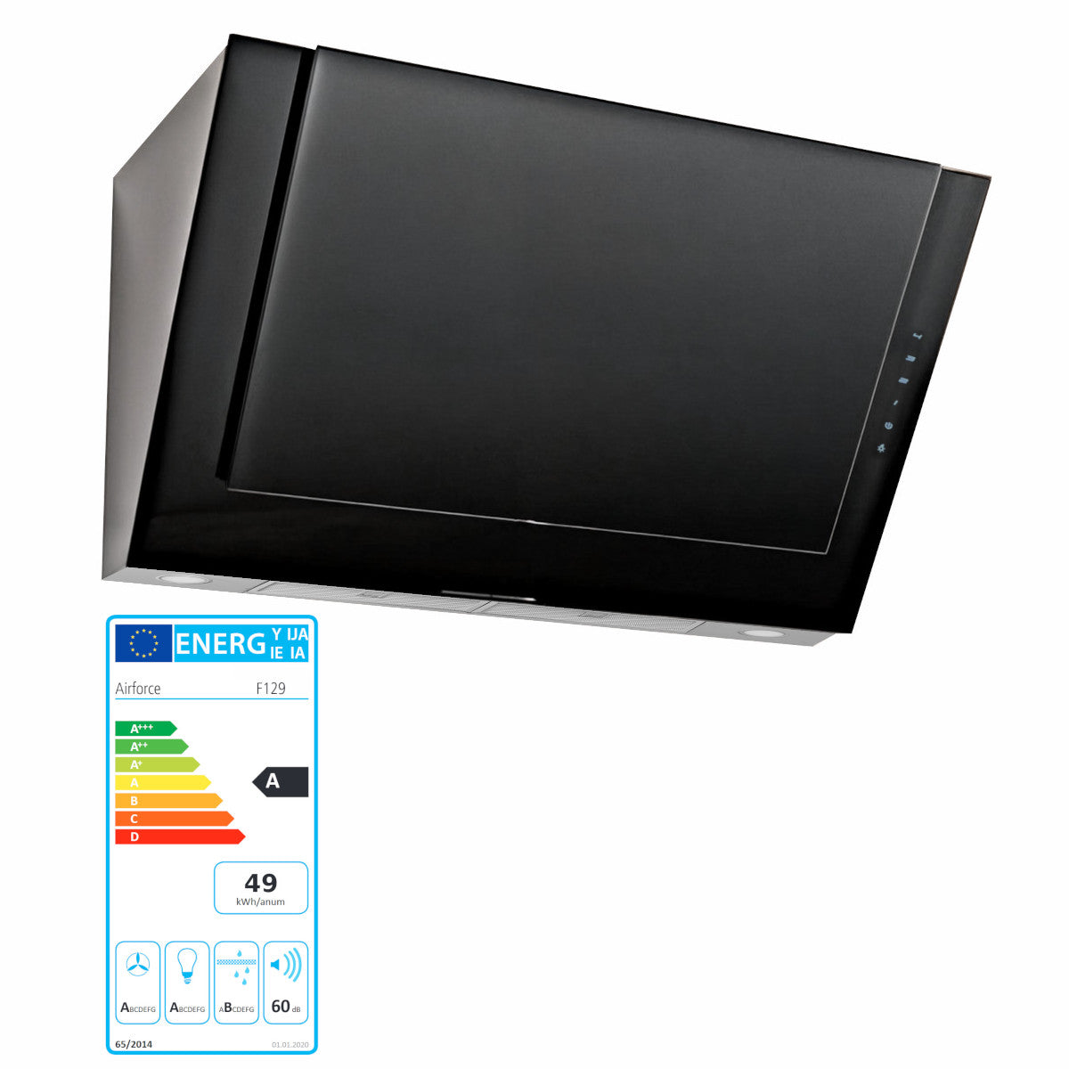 Airforce F129 A IX/BK LED 90 cm BK Kopffreihaube Umluftversion Glas Schwarz