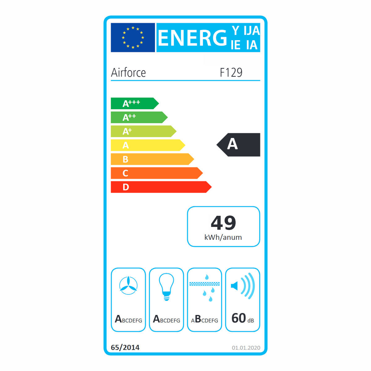 Airforce F129 A IX/BK LED 90 cm BK Kopffreihaube Umluftversion Glas Schwarz