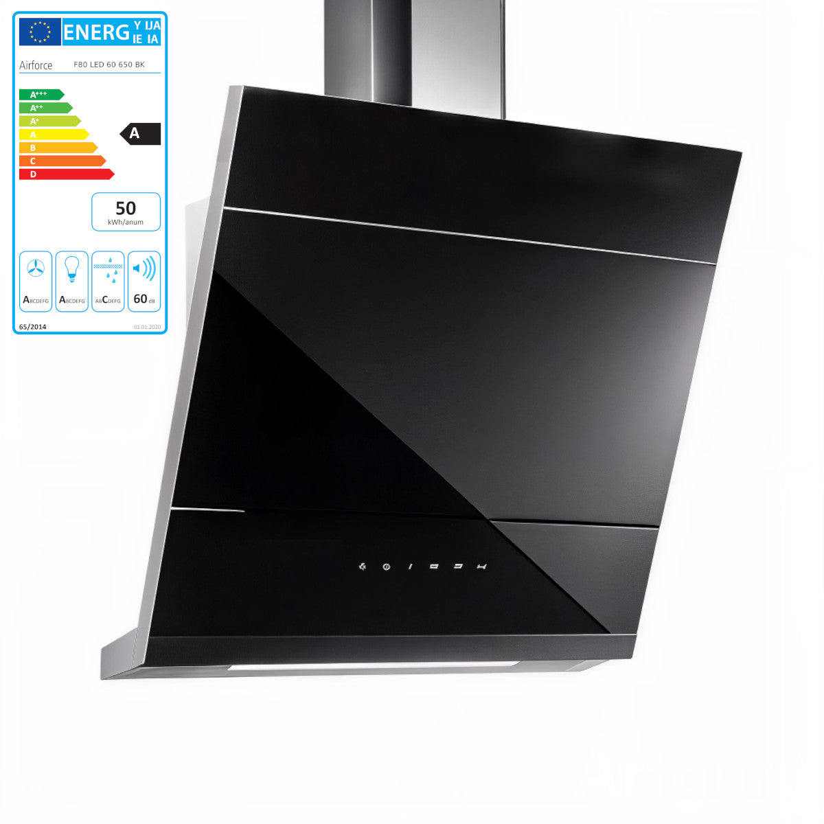 Airforce F80 60 650 TS LED Kopffreihaube Edelstahl Glas schwarz 60 x 65 cm
