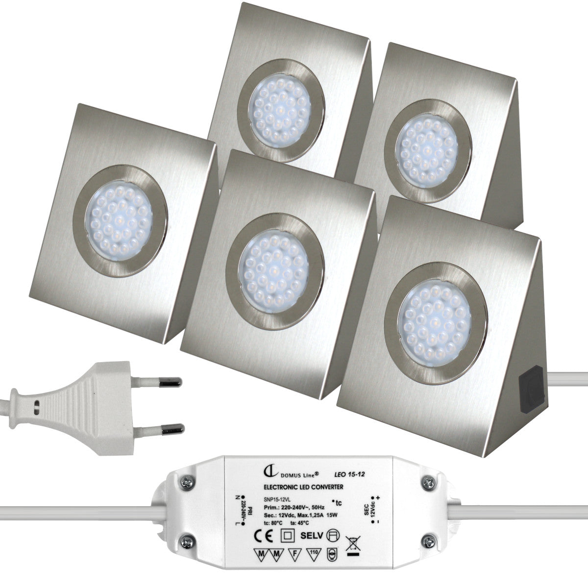 5er LED SET Trafo Edelstahl Keilförmig Unterbauleuchte Strahler warmweiß 5x1,6W