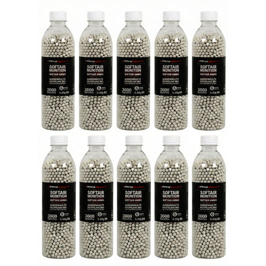 10 x 3000 Stück Ultrasport Softair Airsoft Kugeln 0,20 g BBs 6 mm Weiß Hochglanz