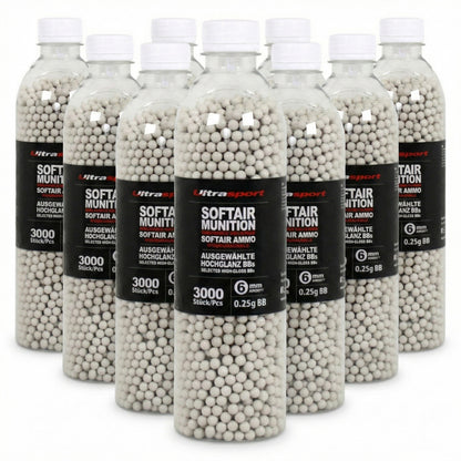 10 x 3000 Stück Ultrasport Softair Airsoft Kugeln 0,25 g BBs 6 mm Weiß Hochglanz
