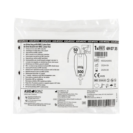 10x ASID BONZ UROSID Beinbeutel mit NRV 500 ml S-Länge 50 cm Urinbeutel 690735