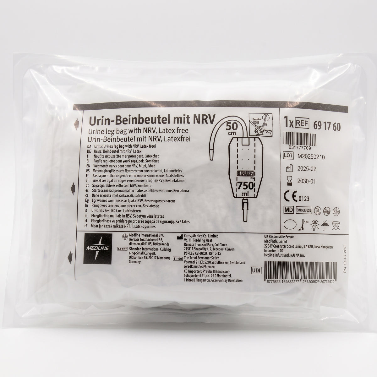 10x ASID BONZ UROSID Beinbeutel mit NRV 750 ml S-Länge 50 cm Urinbeutel 691760