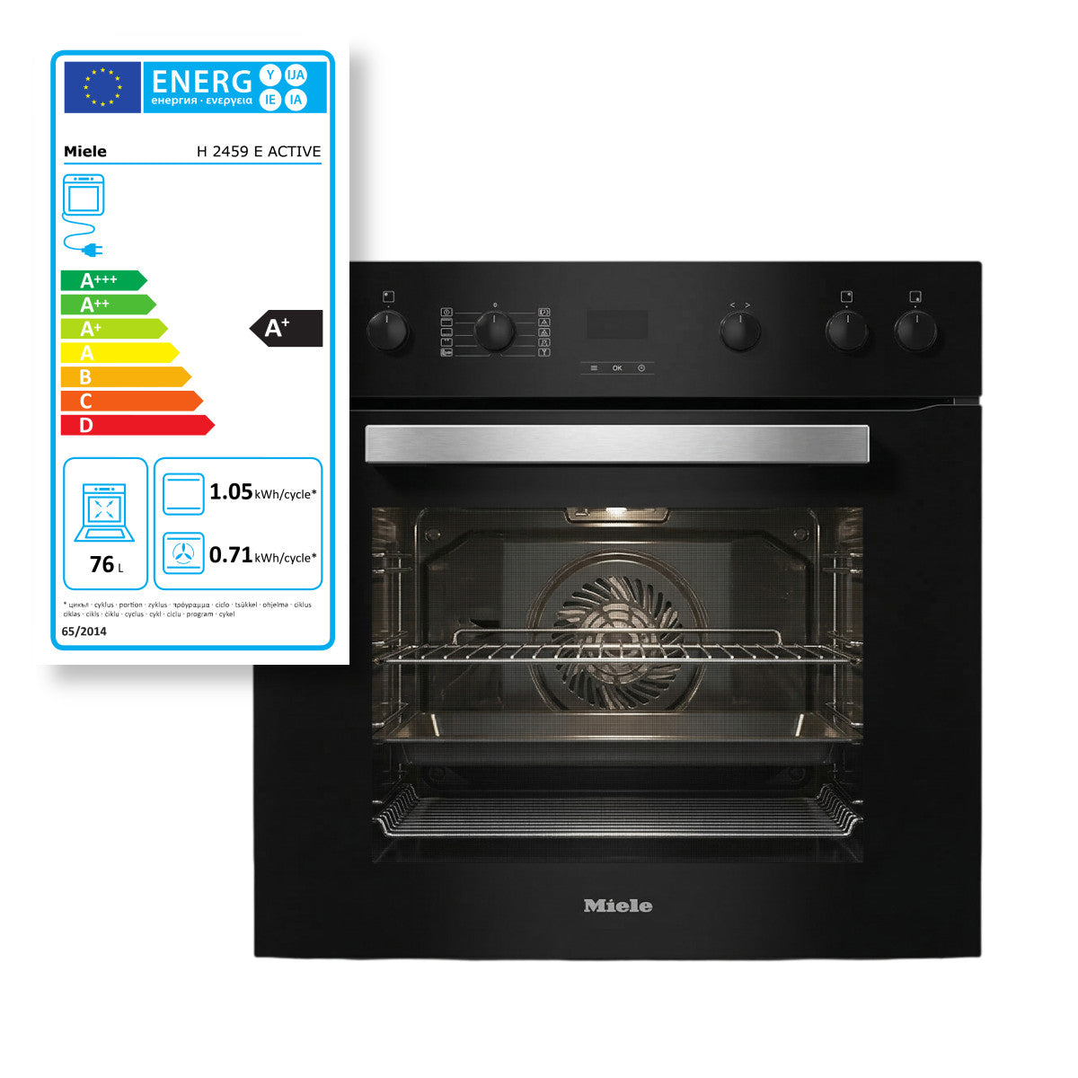 Miele H 2459 E ACTIVE Einbau-Herd 76L A+ Obsidianschwarz FlexiClip PerfectClean