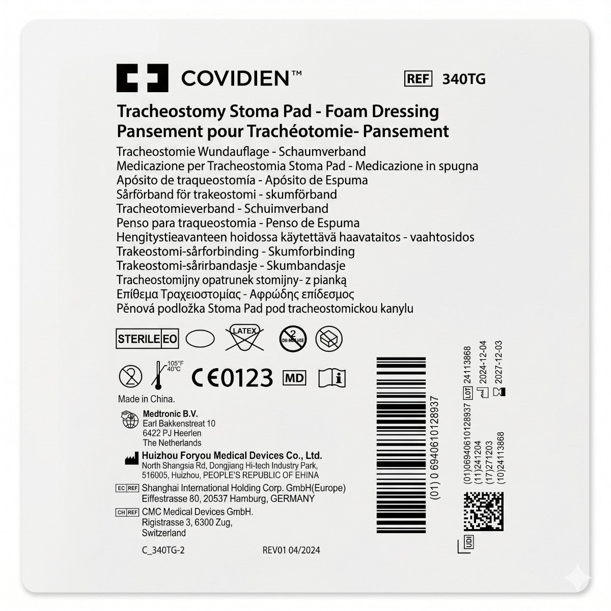 24x Covidien Tracheostomy Stoma Pad Wundauflage Schaumverband schräg geschlitzt