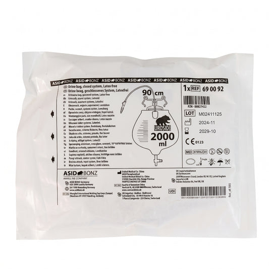 25x ASID BONZ UROSID 2000 S Urinbeutel 2.000 ml Schlauchlänge 90 cm 690092