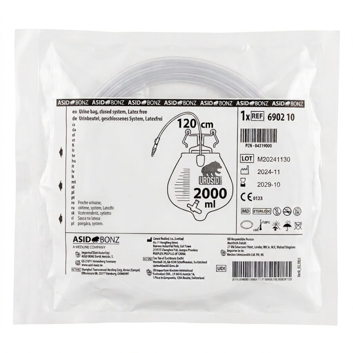 25x ASID BONZ UROSID Urinbeutel geschlossenes System 2000 ml Länge 120 cm 690210