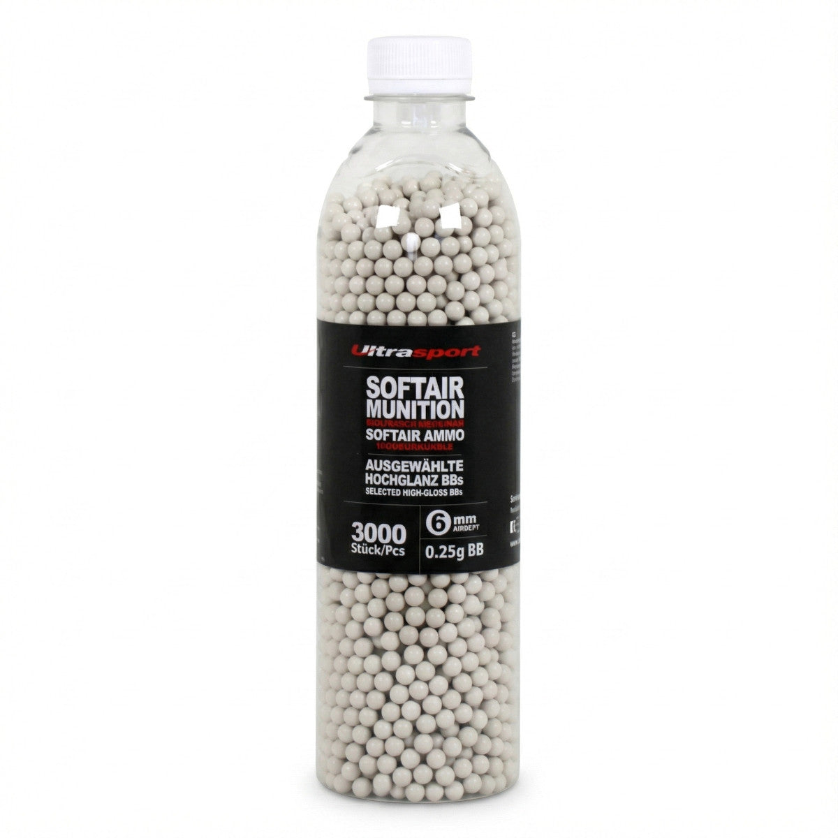 10 x 3000 Stück Ultrasport Softair Airsoft Kugeln 0,25 g BBs 6 mm Weiß Hochglanz