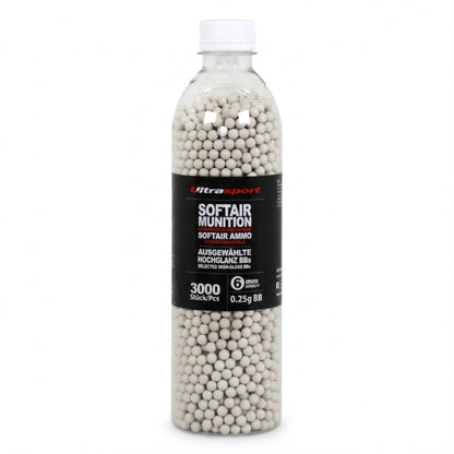 10 x 3000 Stück Ultrasport Softair Airsoft Kugeln 0,25 g BBs 6 mm Weiß Hochglanz