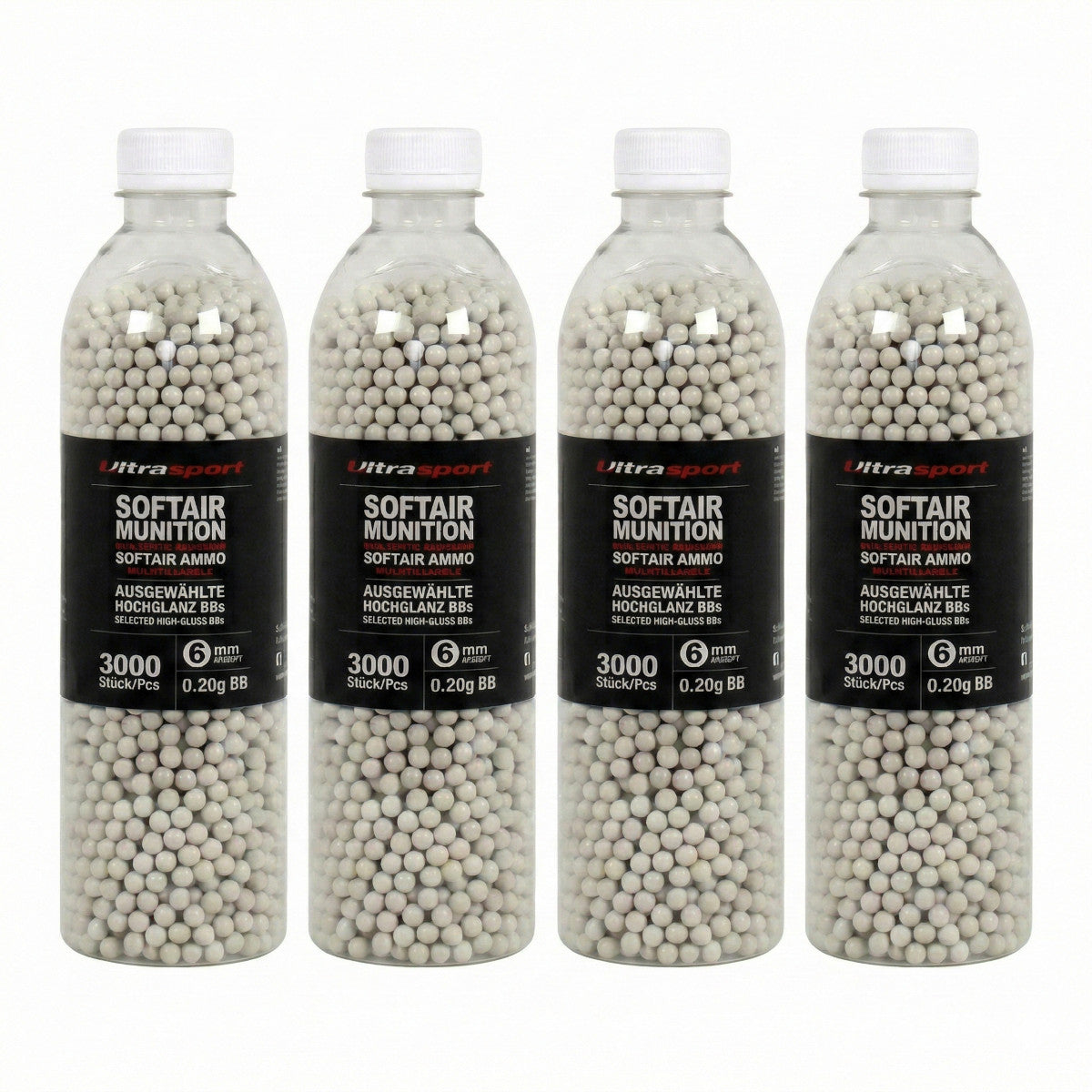 4 x 3000 Stk Ultrasport Softair Airsoft Kugeln 0,20 g BB 6 mm Weiß Hochglanz BBs