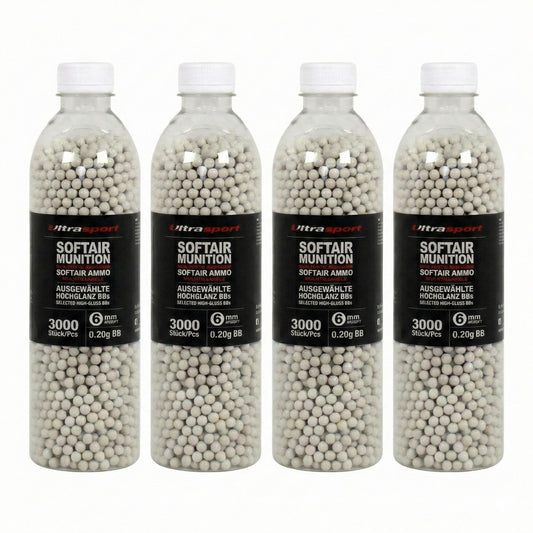 4 x 3000 Stk Ultrasport Softair Airsoft Kugeln 0,20 g BB 6 mm Weiß Hochglanz BBs