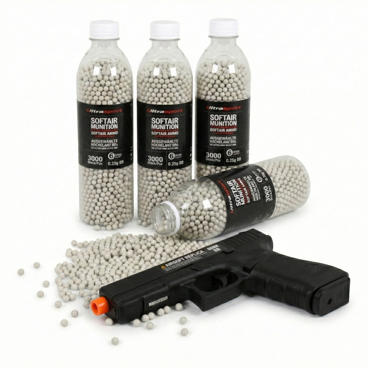4 x 3000 Stk Ultrasport Softair Airsoft Kugeln 0,25 g BB 6 mm Weiß Hochglanz BBs