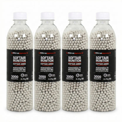 4 x 3000 Stk Ultrasport Softair Airsoft Kugeln 0,25 g BB 6 mm Weiß Hochglanz BBs
