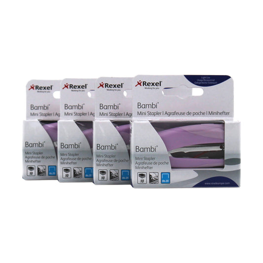 4 x ACCO 2104380-Lilac Rexel Bambi Mini Hefter Tacker lila