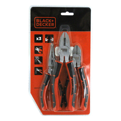 Black + Decker BDHT0-71624 Zangen Set 3-teilig Spitzzange Seitenschneder Zange