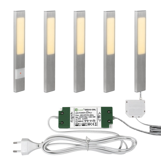 Elektra Küchen LED Unterbauleuchten Rechteck Leuchten SET Trafo Alu 12 V 3000k