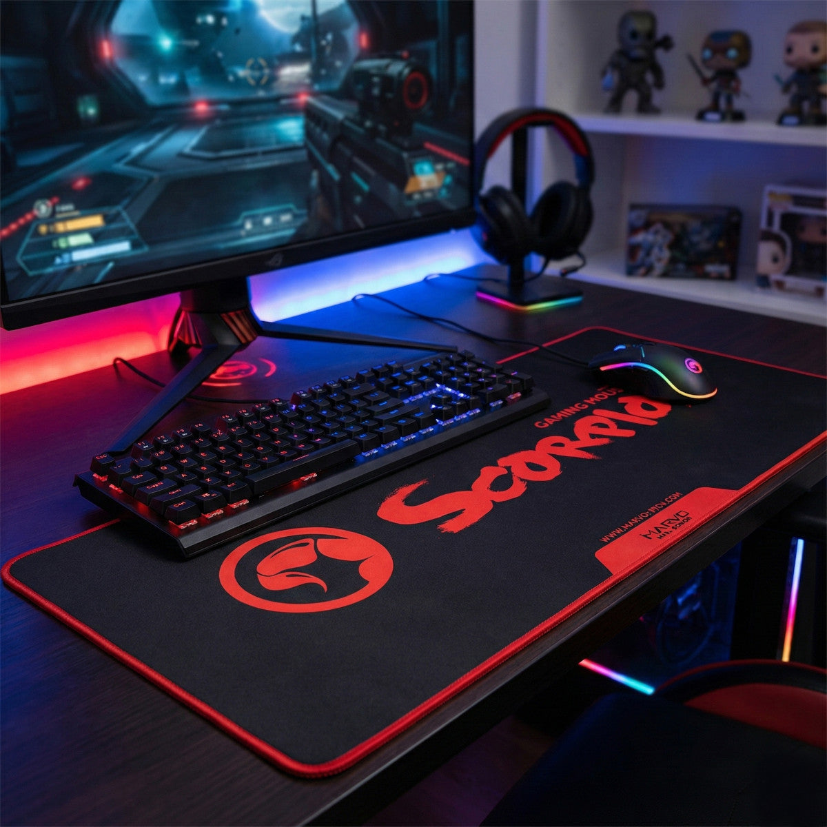 Marvo Scorpion G19BK XL Gaming Mauspad Schwarz Rot 900 x 400 x 4 mm