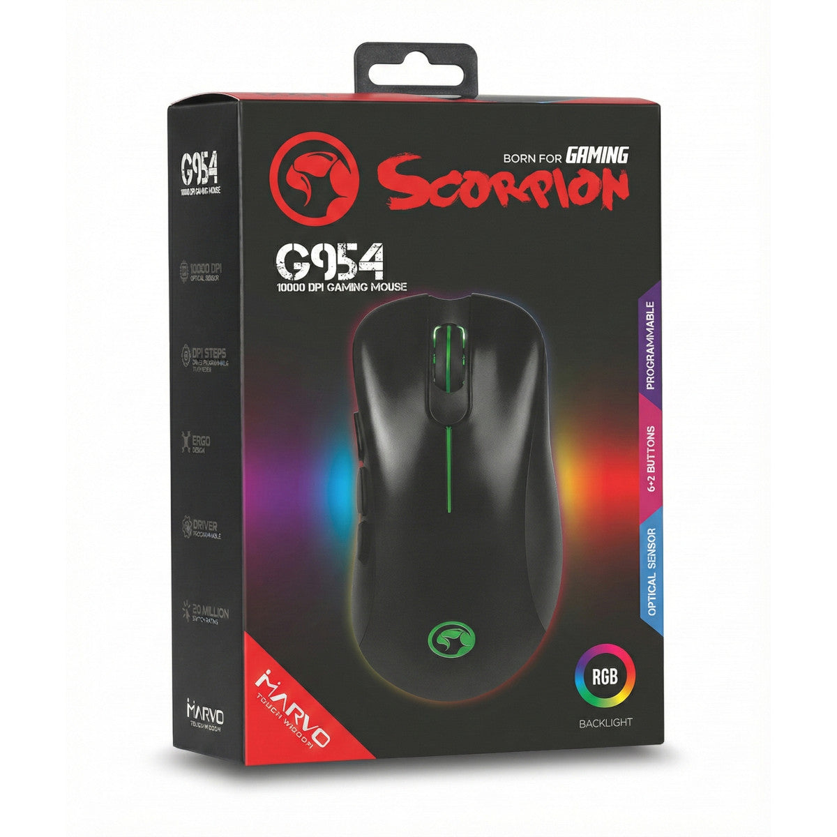 Marvo Scorpion G954 optische Gaming Maus USB 10000 DPI 1000 Hz RGB 7 Tasten