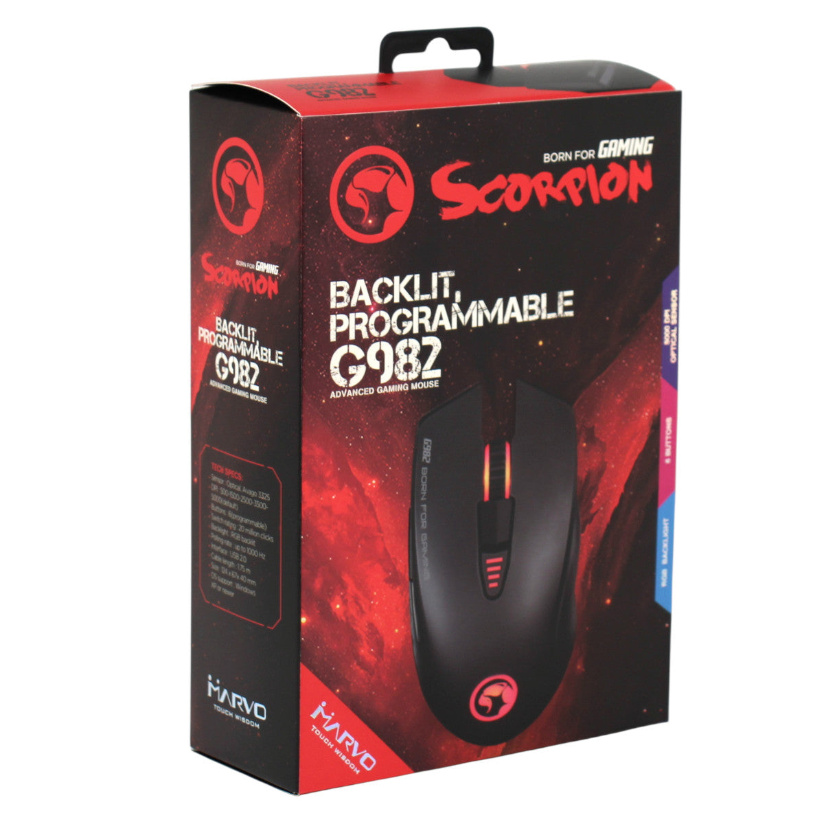 Marvo G982 Gaming Maus USB 5000 DPI 1000 Hz RGB USB 6 Tasten + Ersatzswitches