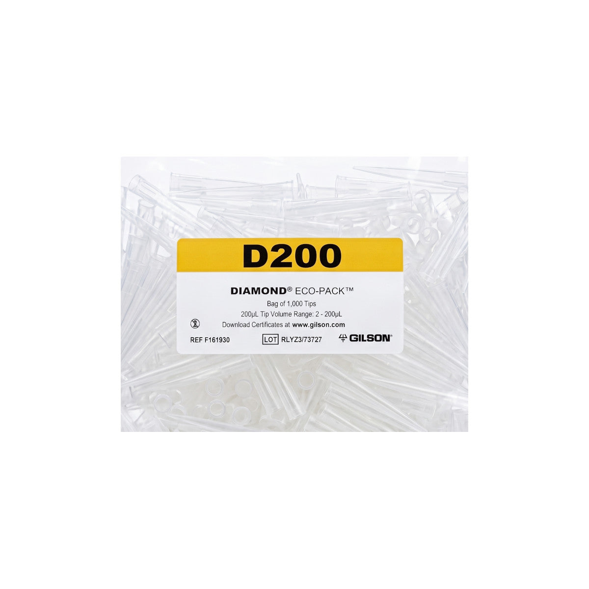 Gilson D200 Pipettenspitzen Diamond Eco Pack 1000 Tips Volumenbereich 2-200 µL