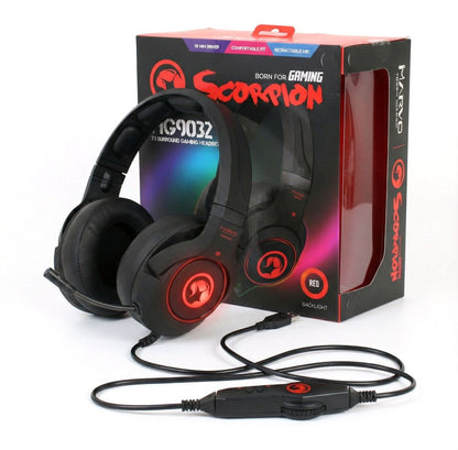 Marvo HG9032 Scorpion 7.1 USB Wired Gaming Headset Over-Ear Kopfhörer Schwarz Rot LED