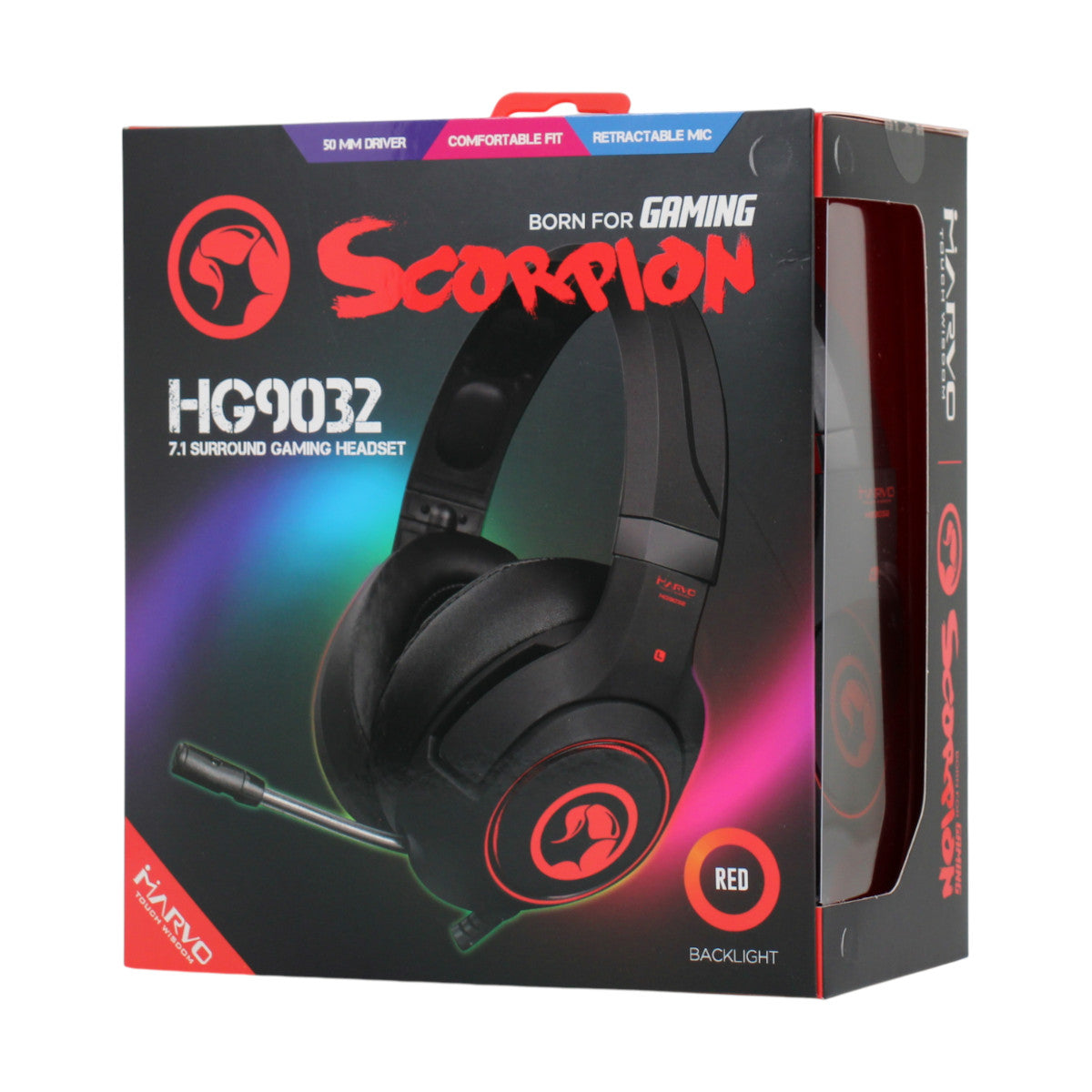 Marvo HG9032 Scorpion 7.1 USB Wired Gaming Headset Over-Ear Kopfhörer Schwarz Rot LED