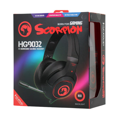Marvo HG9032 Scorpion 7.1 USB Wired Gaming Headset Over-Ear Kopfhörer Schwarz Rot LED